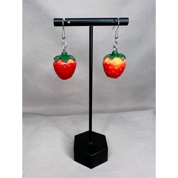 Hand Crafted Jewelry - NWT Handmade Fun Strawberry Dangly Food Earrings